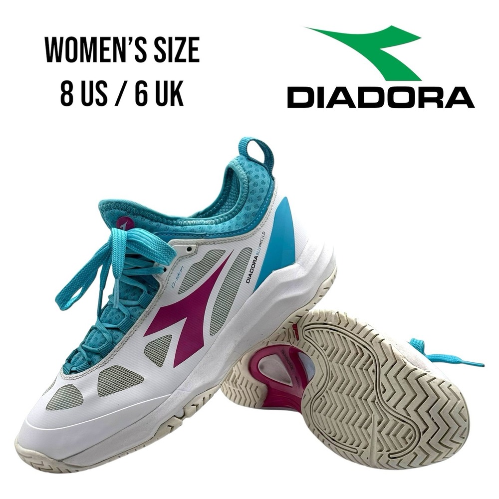 Diadora‎ Speed Blushield Fly 3 Plus Ag Tennis Women Size 8 White Shoe PickleBall
